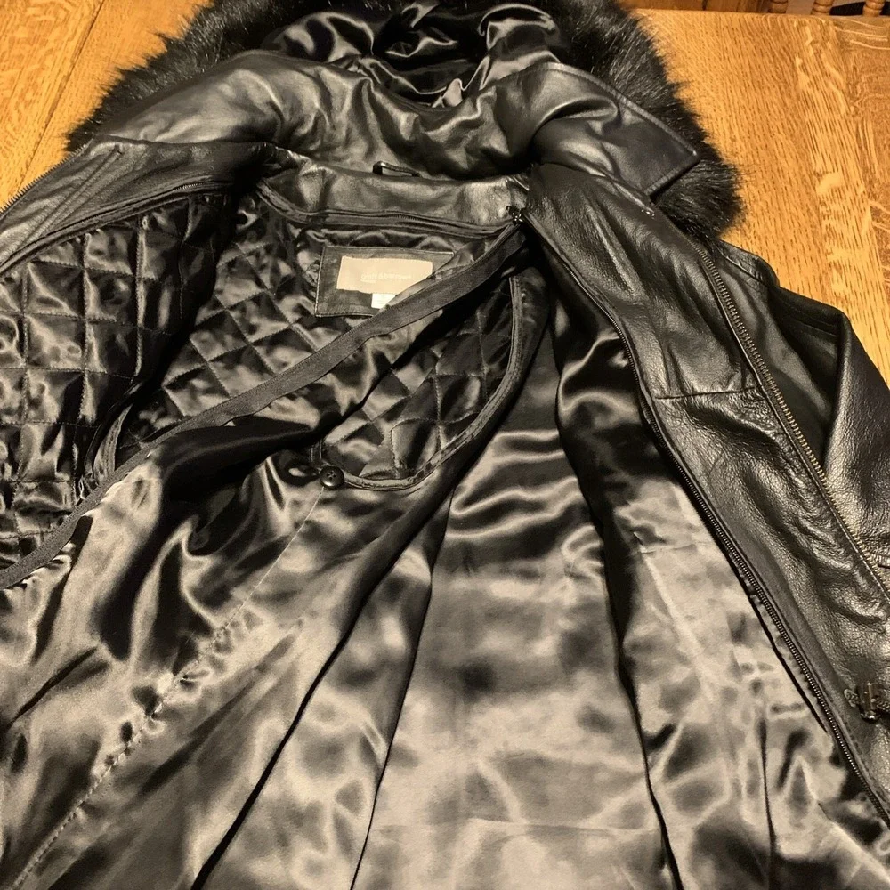 Leather Croft & Barrow Womens Black Hooded‎ Fur Trim  Coat Removeable Lining S